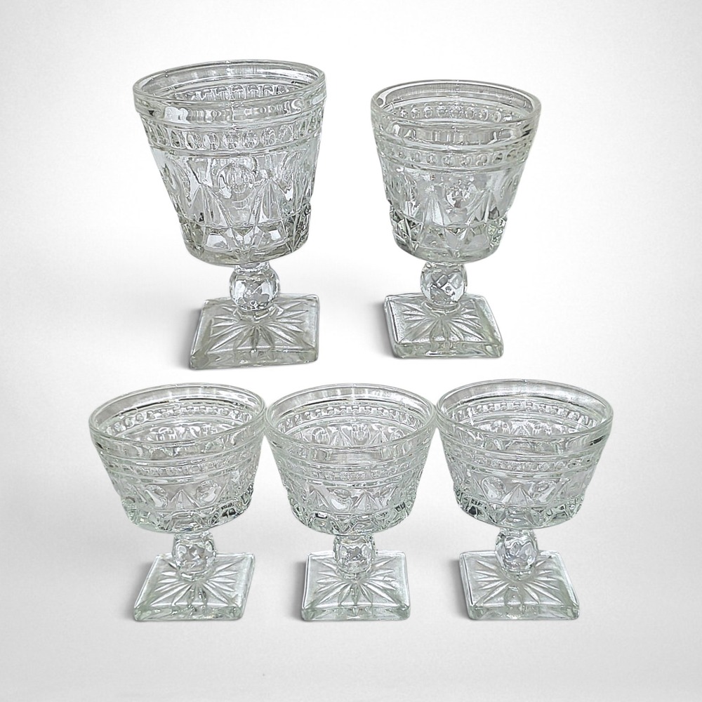Vintage Colony Park Lane Glass Goblet Sherbet Square Base Clear 5pc Drinkware